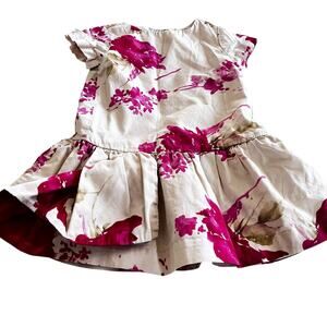Crewcuts Girls Cream Pink Short Sleeve Floral Dress Size 2